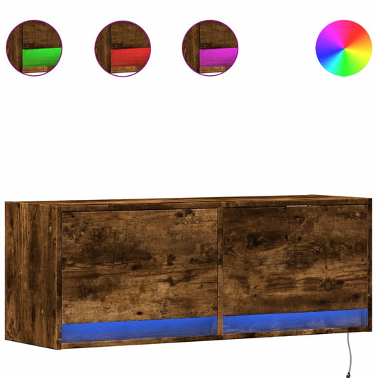 TV Wall Cabinet with LED Lights Smoked Oak 100x31x38 cm TV Wall Cabinet with LED Lights Smoked Oak 100x31x38 cm