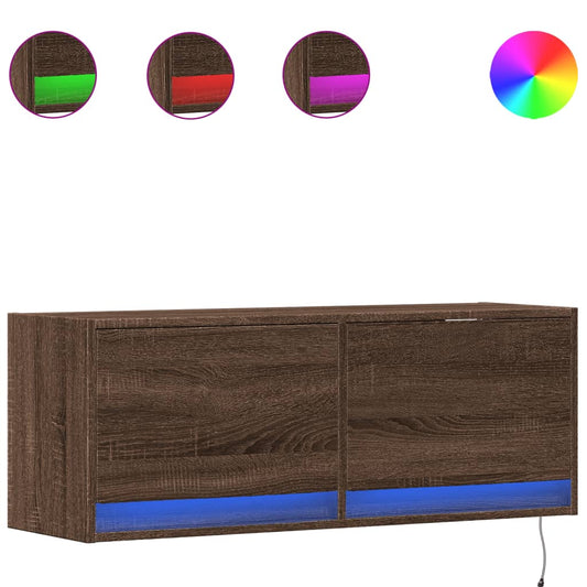 TV Wall Cabinet with LED Lights Brown Oak 100x31x38 cm TV Wall Cabinet with LED Lights Brown Oak 100x31x38 cm