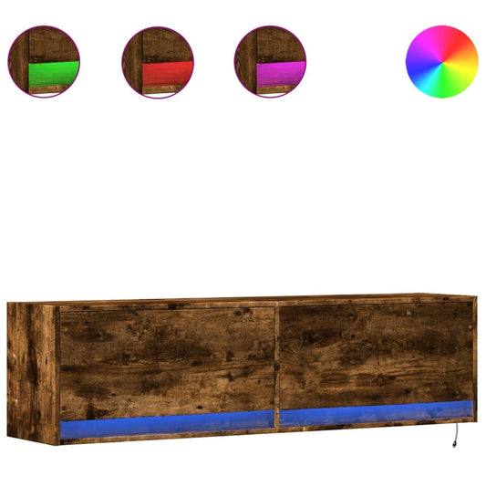 TV Wall Cabinet with LED Lights Smoked Oak 140x31x38 cm TV Wall Cabinet with LED Lights Smoked Oak 140x31x38 cm