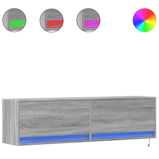 TV Wall Cabinet with LED Lights Grey Sonoma 140x31x38 cm TV Wall Cabinet with LED Lights Grey Sonoma 140x31x38 cm