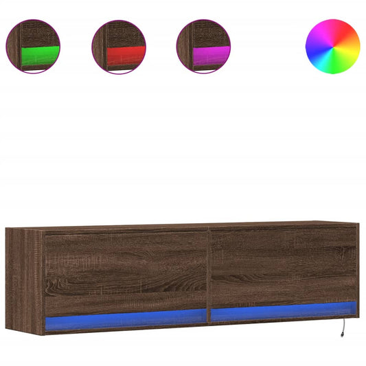 TV Wall Cabinet with LED Lights Brown Oak 140x31x38 cm TV Wall Cabinet with LED Lights Brown Oak 140x31x38 cm