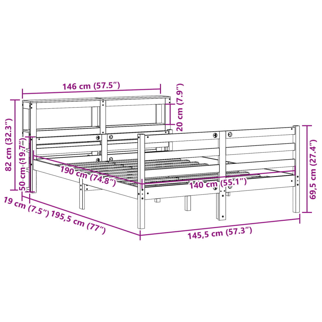 Bed Frame with Headboard without Mattress 140x190 cm