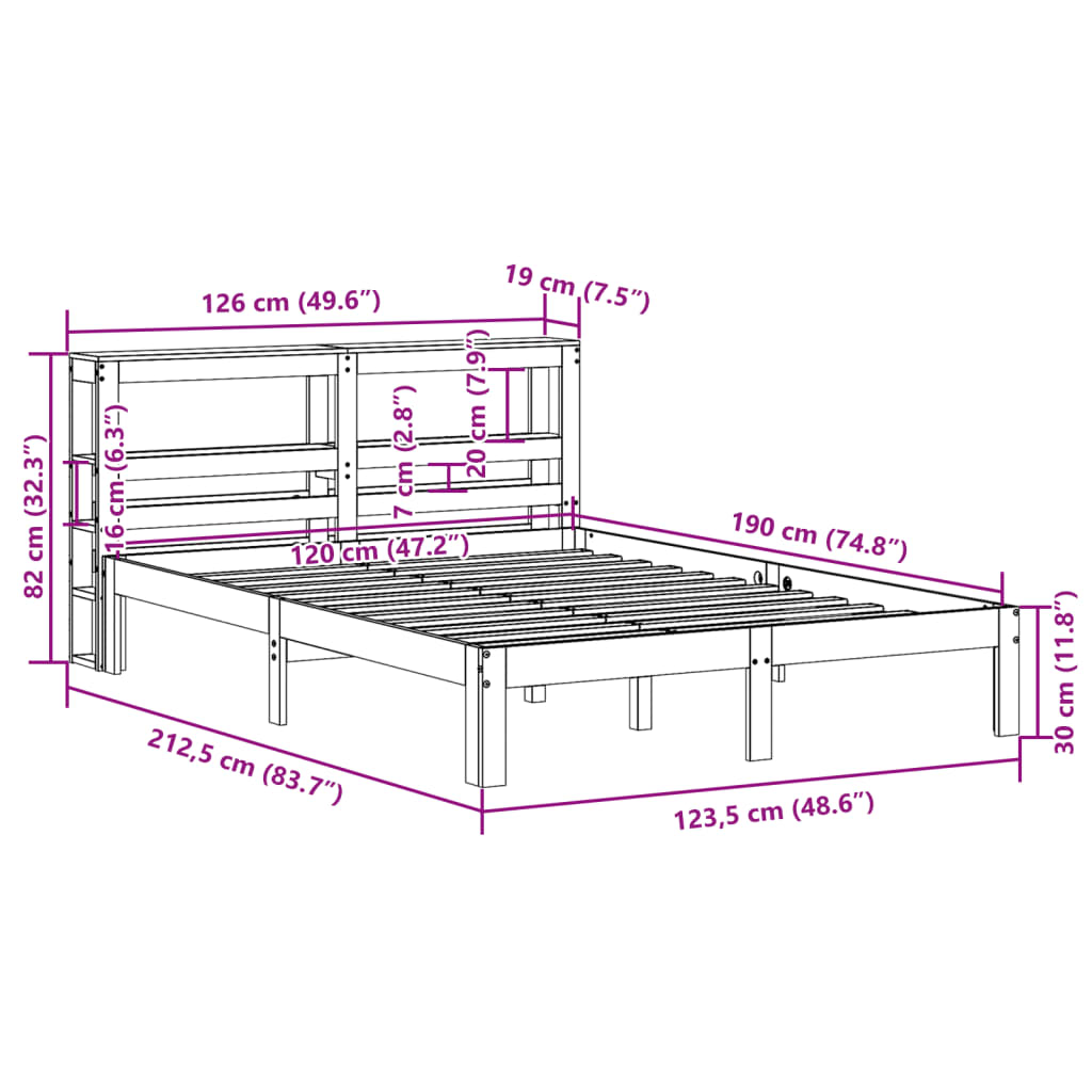 Bed Frame with Headboard without Mattress White 120x190 cm