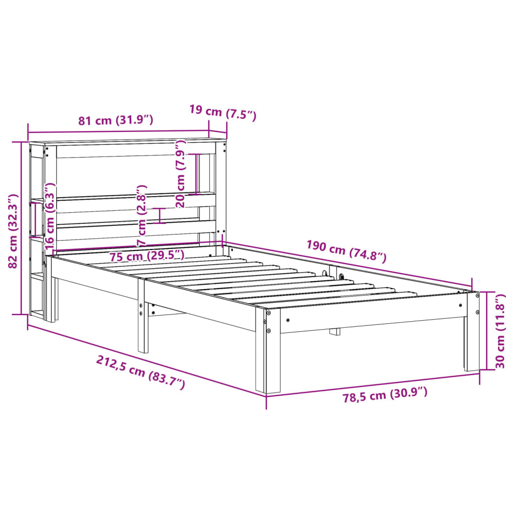 Bed Frame without Mattress Wax Brown 75x190 cm Solid Wood Pine