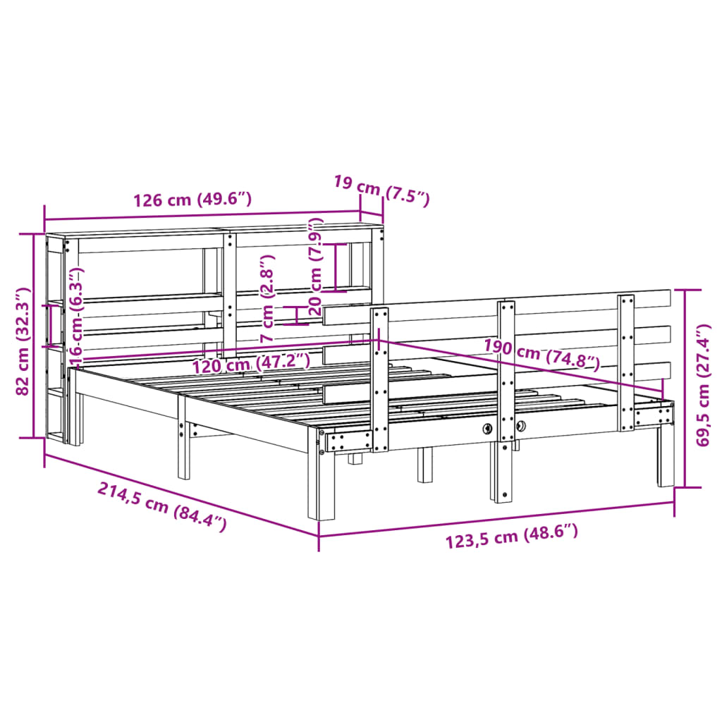 Bed Frame with Headboard without Mattress 120x190 cm Small Double