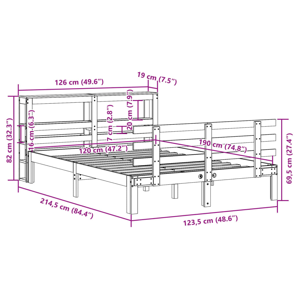 Bed Frame with Headboard without Mattress White 120x190 cm Small Double