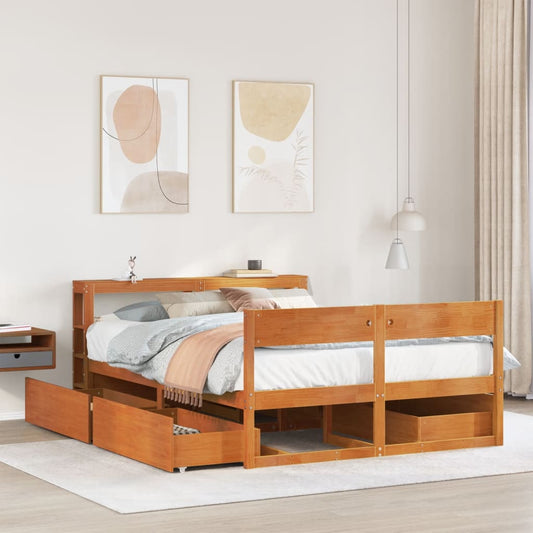 Bed Frame without Mattress Wax Brown 135x190 cm Double Solid Wood Pine Bed Frame without Mattress Wax Brown 135x190 cm Double Solid Wood Pine