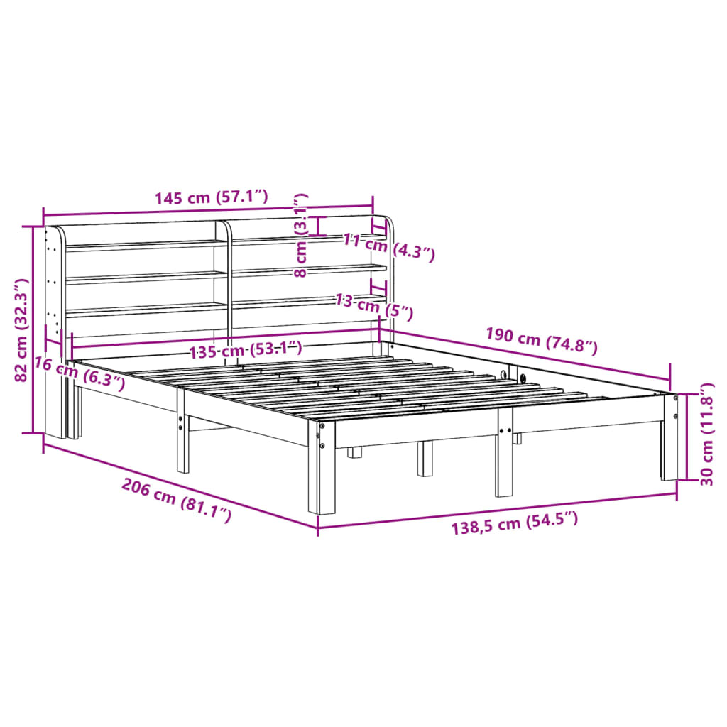 Bed Frame with Headboard without Mattress White 135x190 cm
