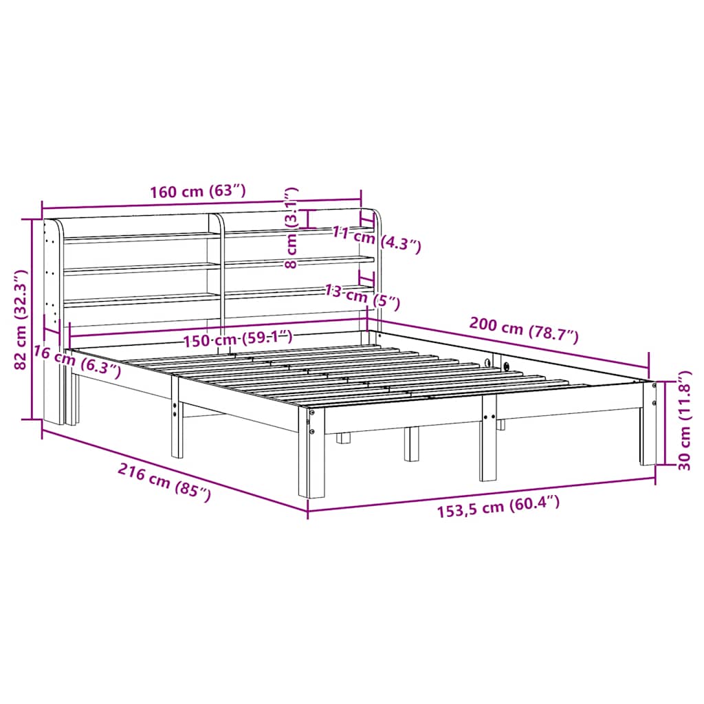 Bed Frame with Headboard without Mattress White 150x200 cm