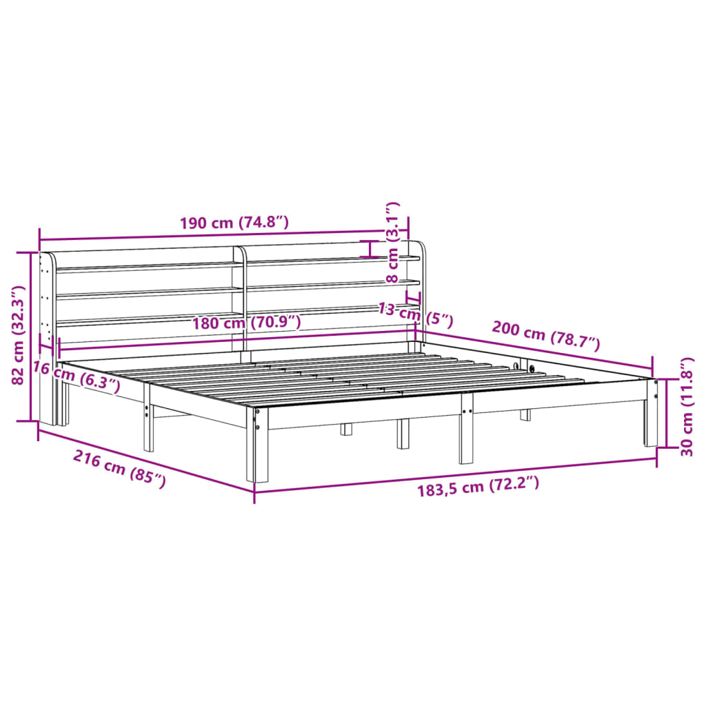 Bed Frame with Headboard without Mattress White 180x200 cm