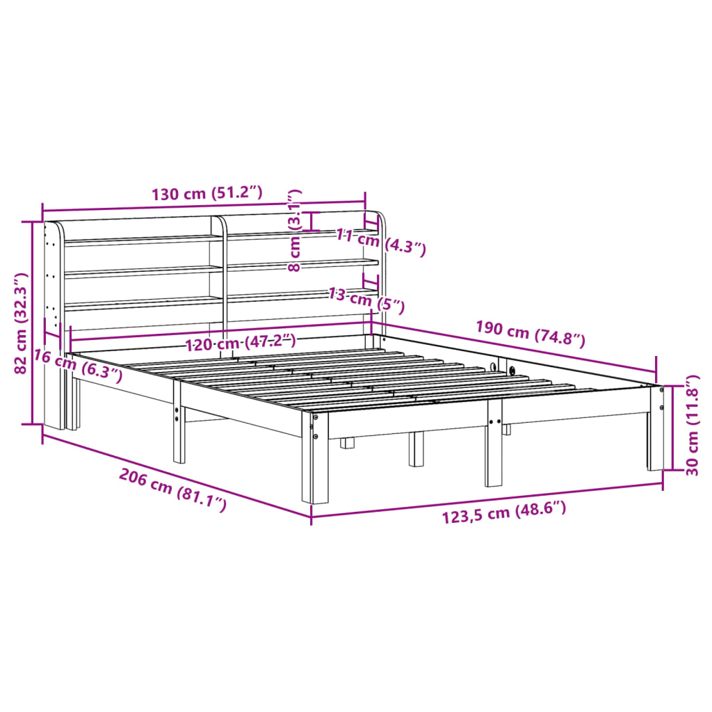Bed Frame without Mattress Wax Brown 120x190 cm Small Double Solid Wood Pine