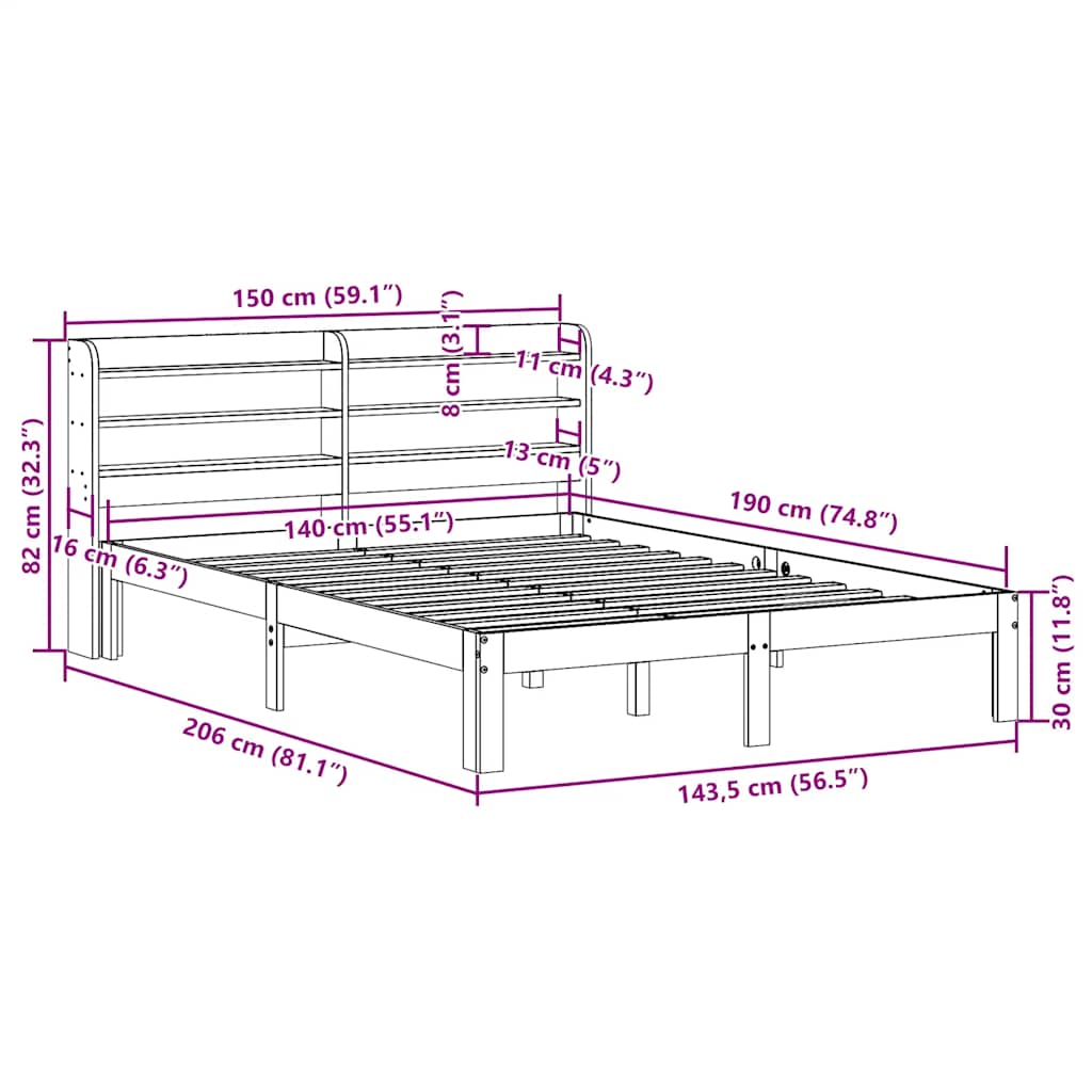 Bed Frame without Mattress Wax Brown 140x190 cm Solid Wood Pine