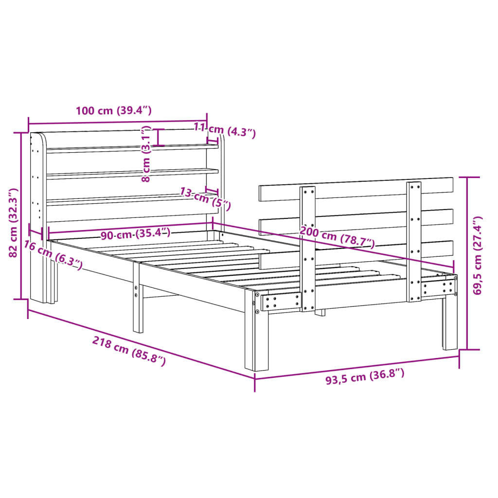 Bed Frame with Headboard without Mattress White 90x200 cm