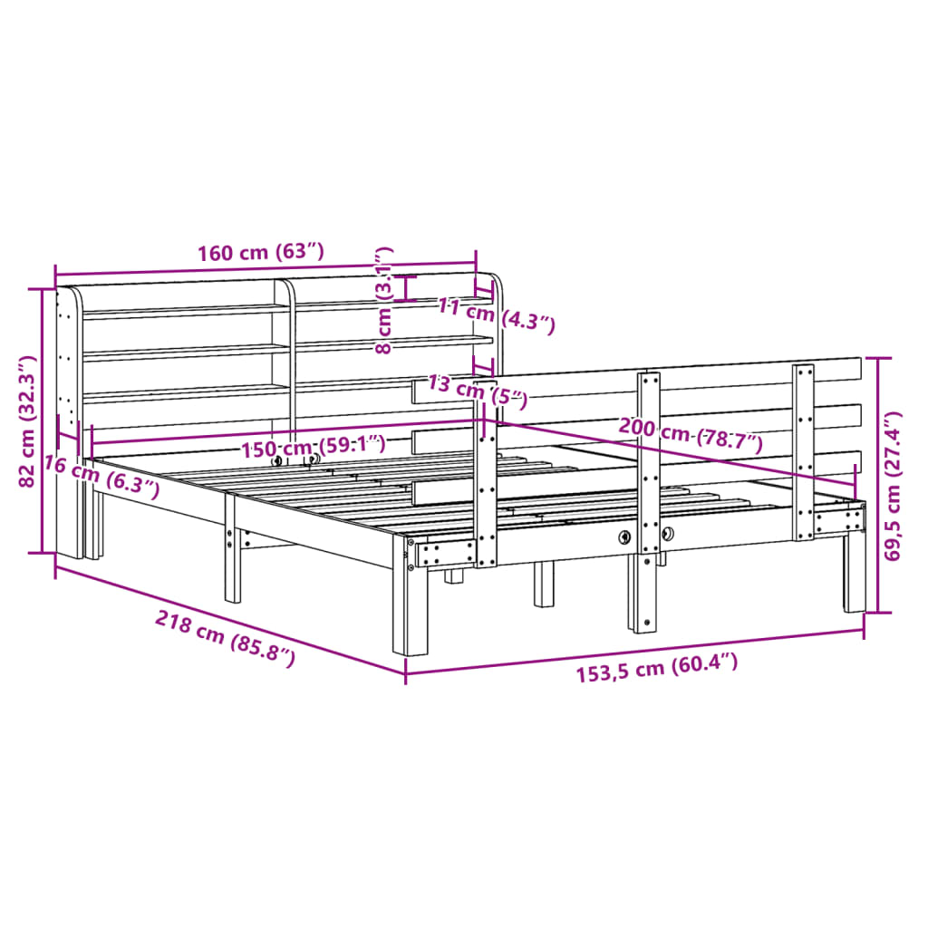 Bed Frame with Headboard without Mattress 150x200 cm