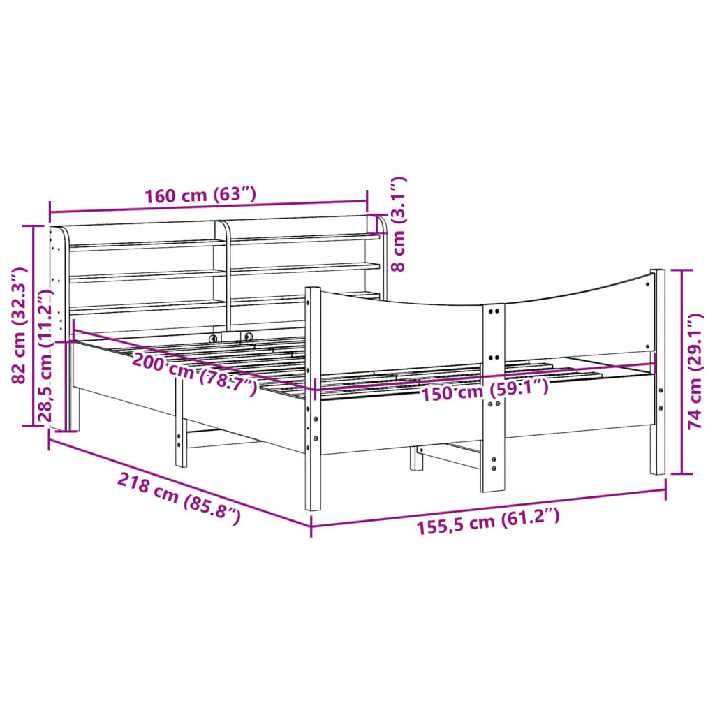 Bed Frame with Headboard White 150x200 cm Solid Wood Pine