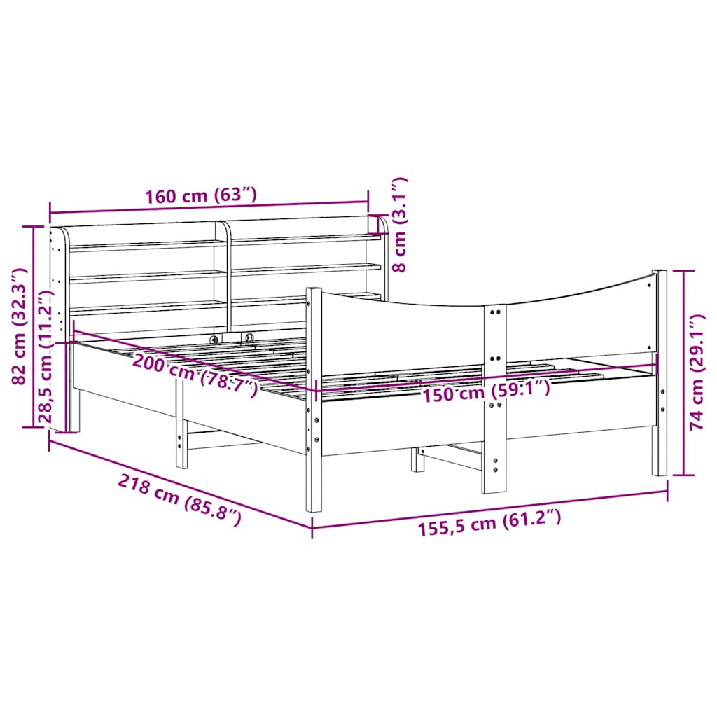 Bed Frame with Headboard Wax Brown 150x200 cm Solid Wood Pine