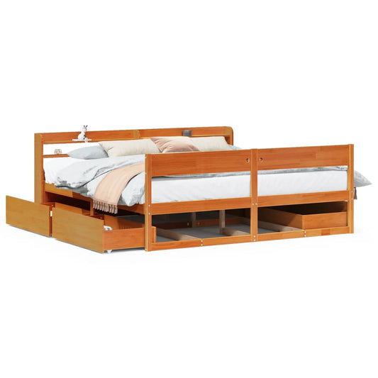 Bed Frame without Mattress Wax Brown 200x200 cm Solid Wood Pine Bed Frame without Mattress Wax Brown 200x200 cm Solid Wood Pine