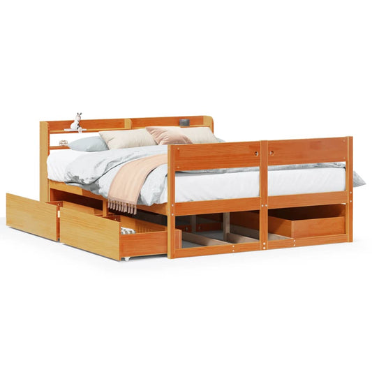 Bed Frame without Mattress Wax Brown 135x190 cm Solid Wood Pine Bed Frame without Mattress Wax Brown 135x190 cm Solid Wood Pine