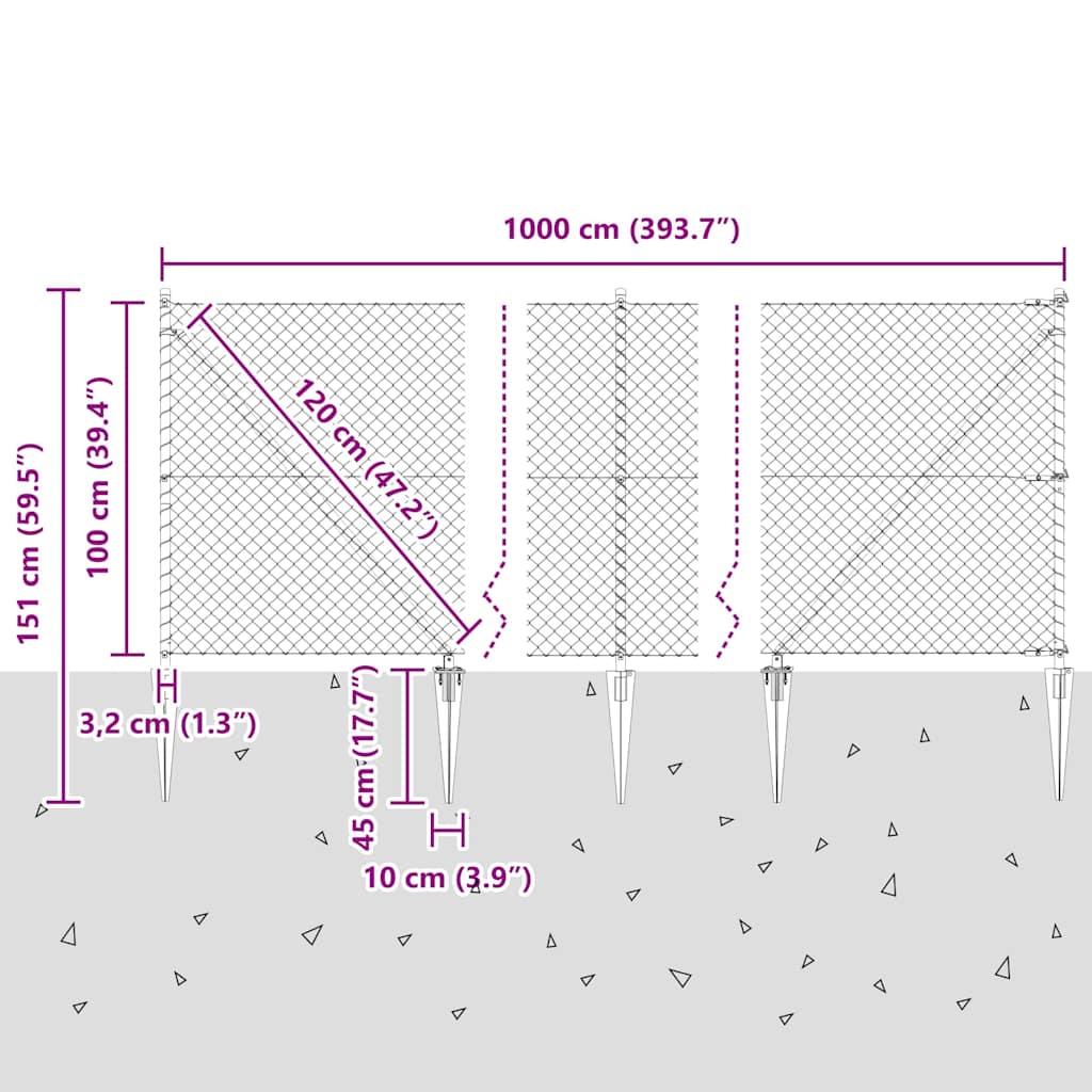 Fence Post Silver 10 x 1 m (40 x 40 mm mesh) Steel