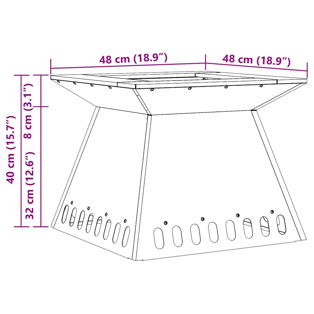 Fire Pit Black 48 x 48 x 40 cm Steel