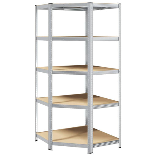 Corner Shelf with Shelf Silver 90 x 90 x 198 cm Engineered Wood Corner Shelf with Shelf Silver 90 x 90 x 198 cm Engineered Wood