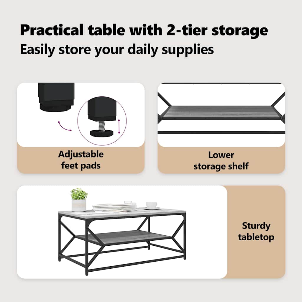 Coffee Table Grey Sonoma 90 x 50 x 40 cm