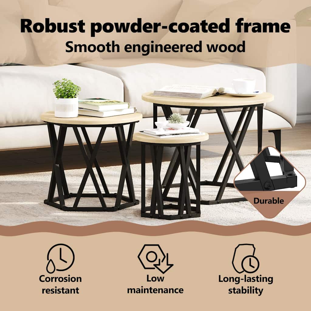 Nesting Side Table 3 pcs Sonoma Oak Engineered Wood and Steel
