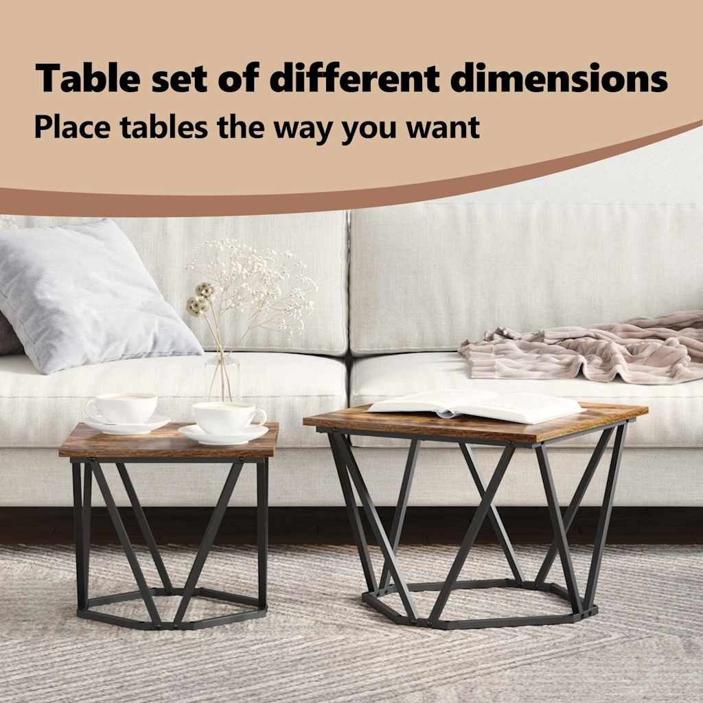 Side Table Set 2 pcs Smoked Oak Engineered Wood and Steel