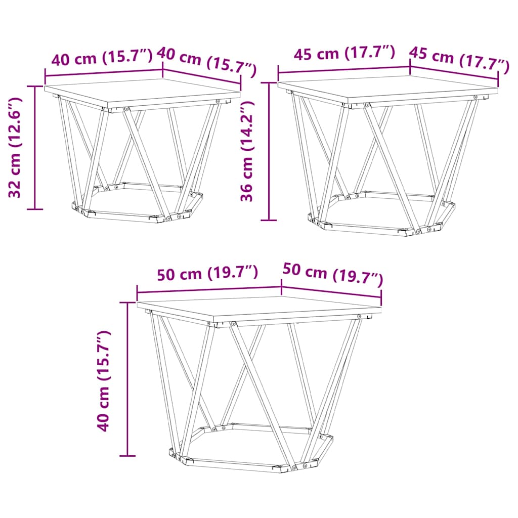 Coffee Table 3 pcs Black Oak Engineered Wood and Steel