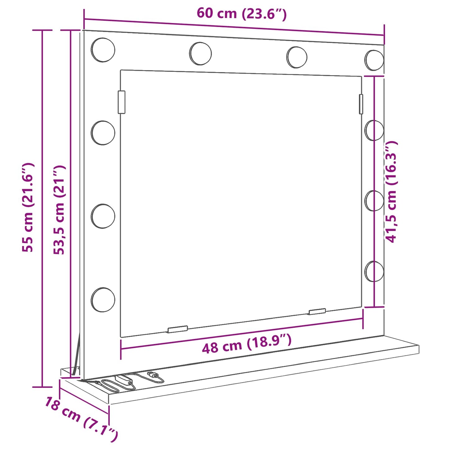 Vanity Mirror Smoked Oak 60 x 55 x 18 cm Rectangular