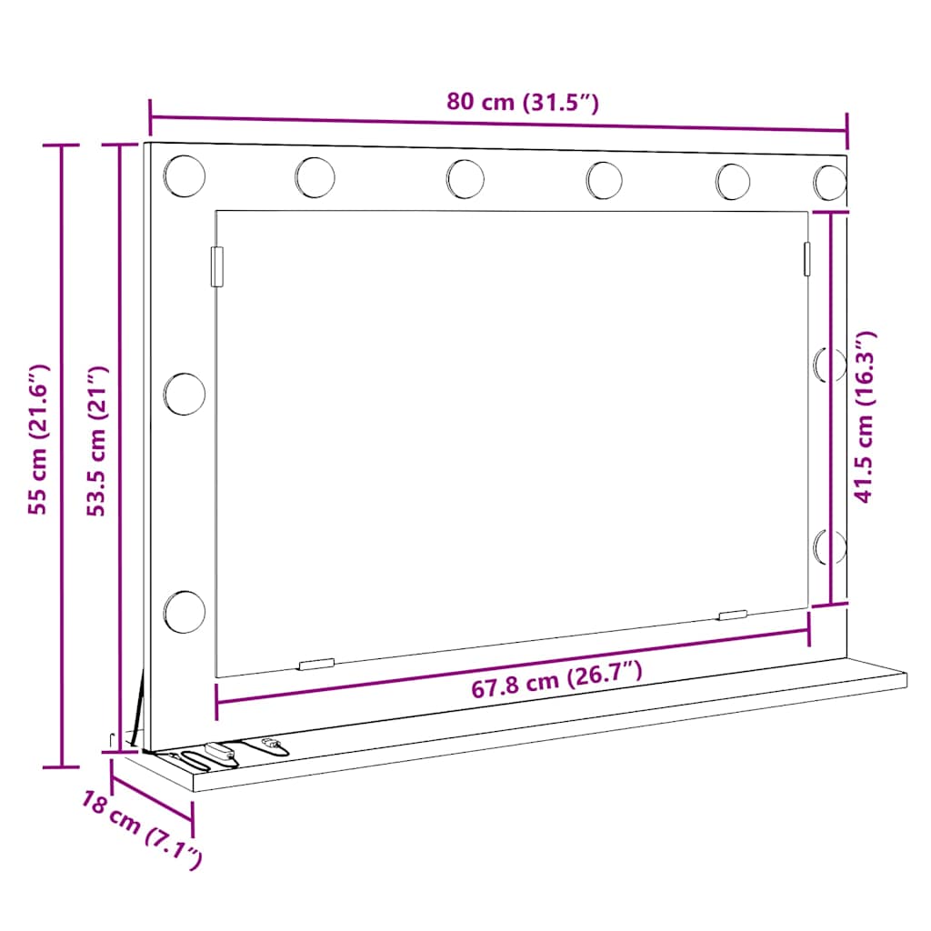 Vanity Mirror Rectangular with Mirror Black Oak 80 x 15 x 18 cm