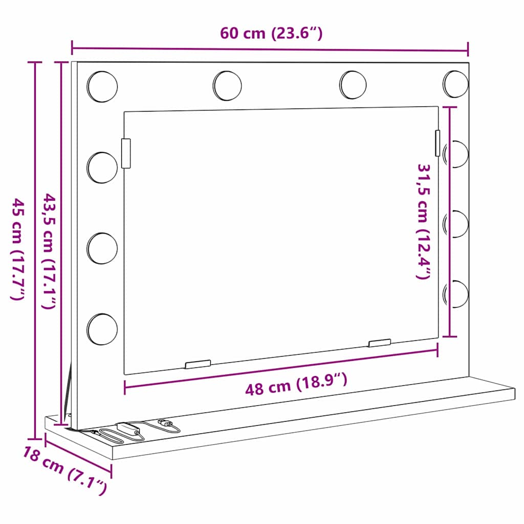 Vanity Mirror Rectangular Concrete Grey 60 x 45 x 18 cm