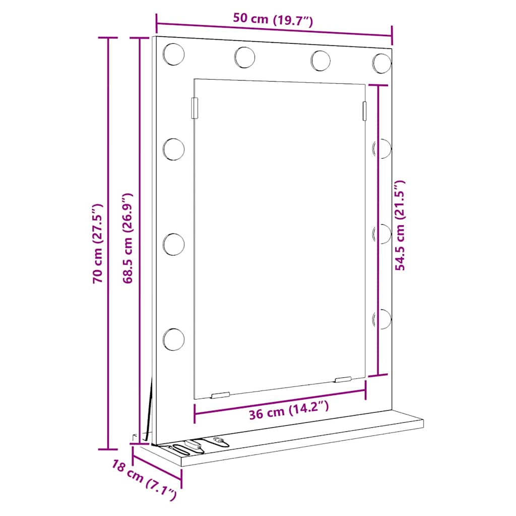 Vanity Mirror Smoked Oak 70 x 50 x 18 cm Rectangular