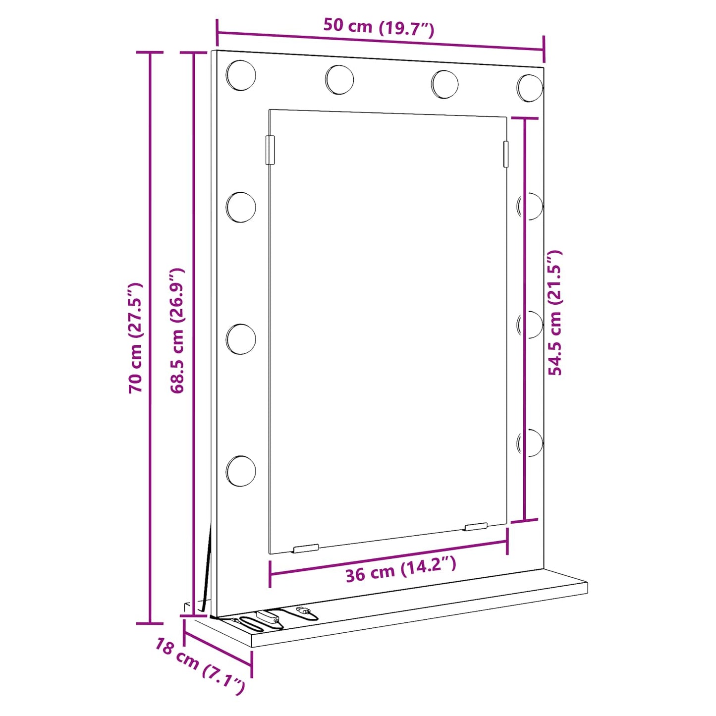 Vanity Mirror Grey Sonoma 70 x 50 x 18 cm Rectangular