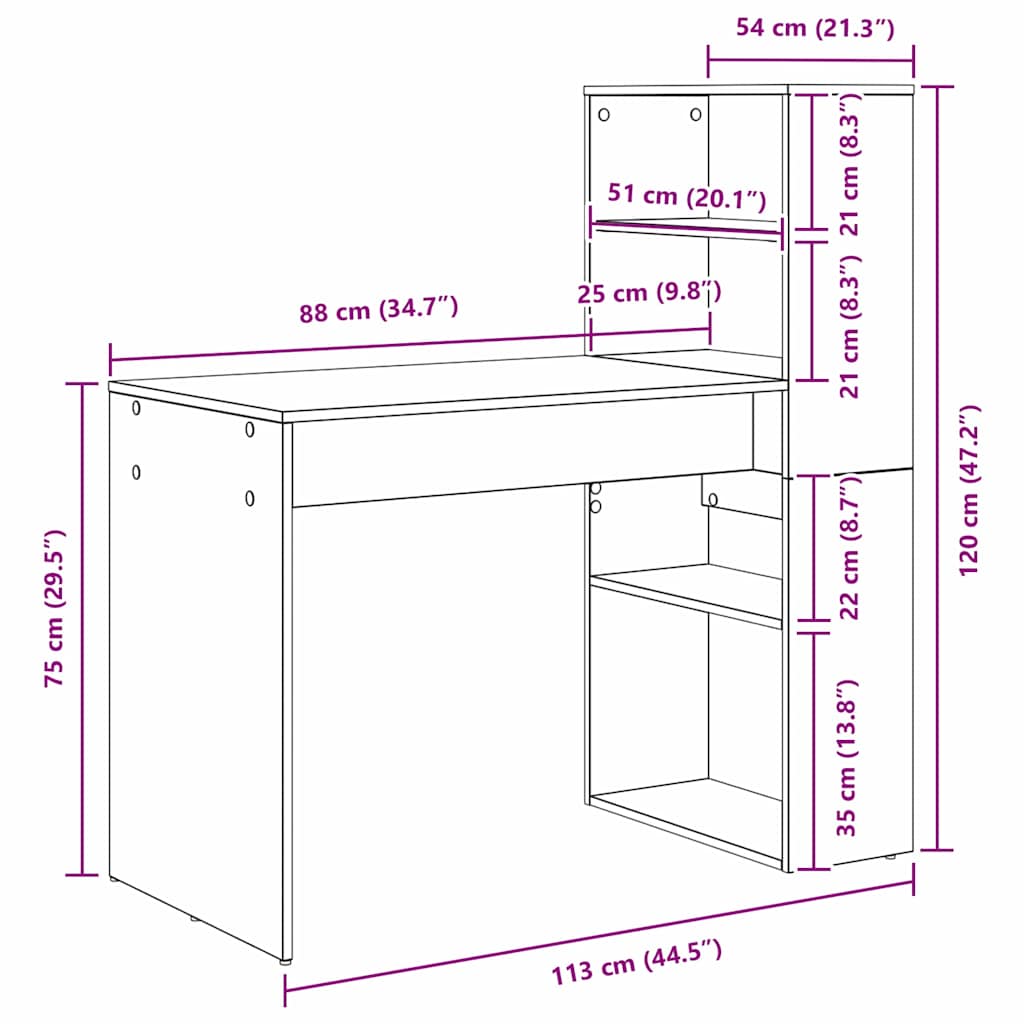 Desk Grey Sonoma Engineered Wood 113 x 54 x 120 cm