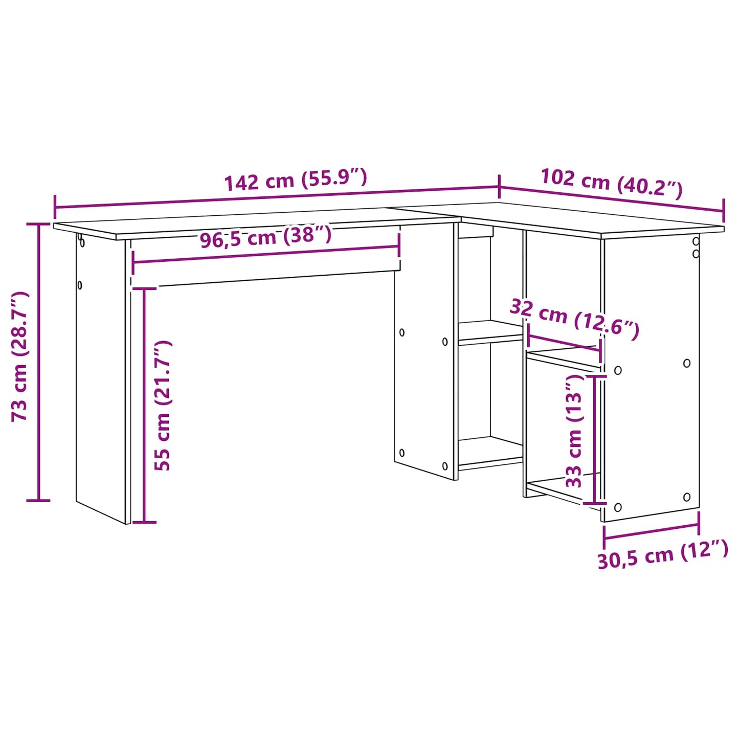 Desk White Engineered Wood 142 x 102 x 73 cm