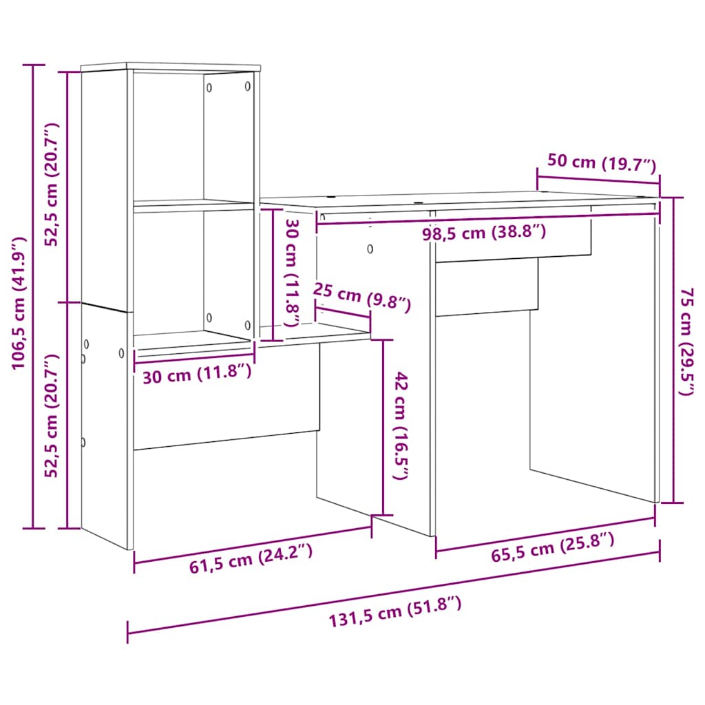 Desk Grey Sonoma Engineered Wood 131.5 x 50 x 106.5 cm