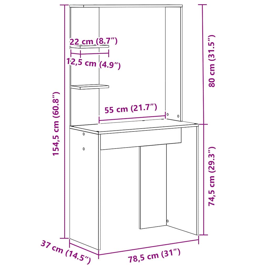 Desk Concrete Grey Engineered Wood 78.5 x 37 x 154.5 cm