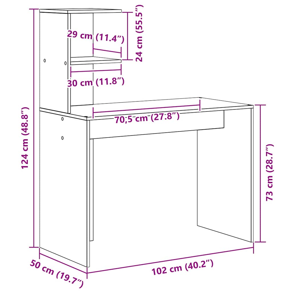 Desk Grey Sonoma 102 x 50 x 124 cm Engineered Wood