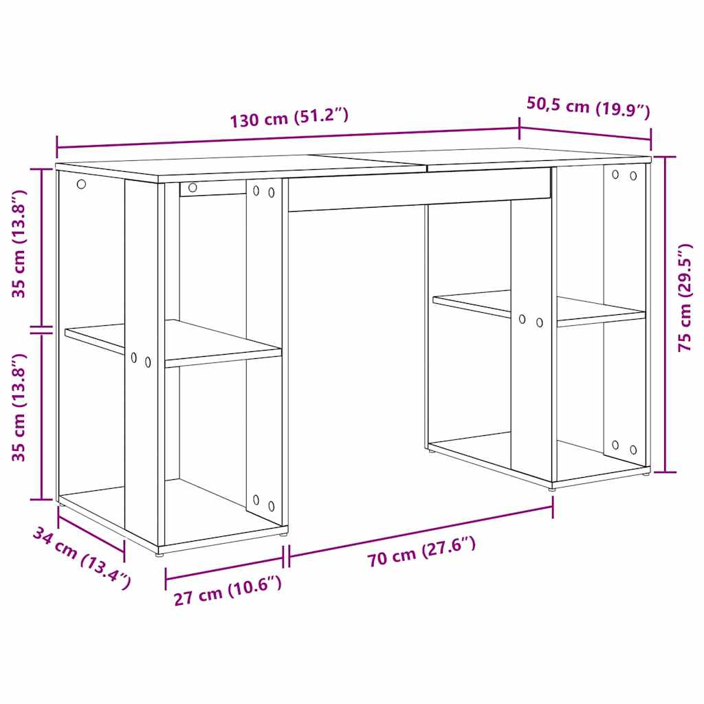 Desk with Shelf Sonoma Oak 130 x 50.5 x 75 cm Engineered Wood