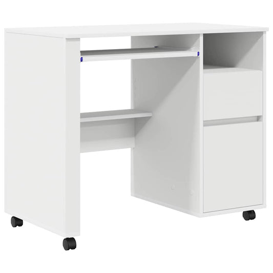 Desk with Wheels White Engineered Wood 91 x 50 x 77 cm Desk with Wheels White Engineered Wood 91 x 50 x 77 cm