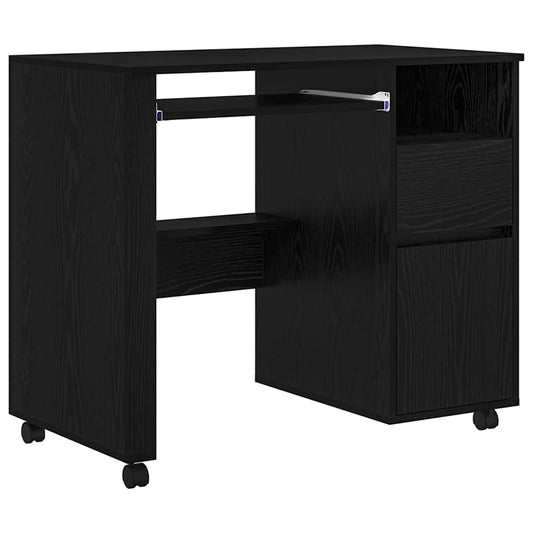 Desk with Wheels Black Oak 91 x 50 x 77 cm Engineered Wood Desk with Wheels Black Oak 91 x 50 x 77 cm Engineered Wood
