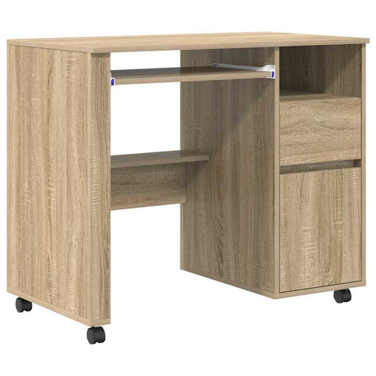 Desk with Wheels Sonoma Oak 91 x 50 x 77 cm Engineered Wood Desk with Wheels Sonoma Oak 91 x 50 x 77 cm Engineered Wood