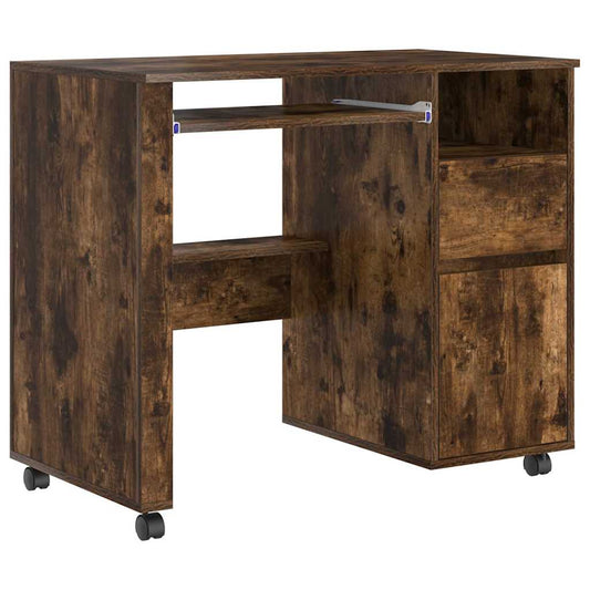 Desk with Wheels Smoked Oak Engineered Wood 91 x 50 x 77 cm Desk with Wheels Smoked Oak Engineered Wood 91 x 50 x 77 cm