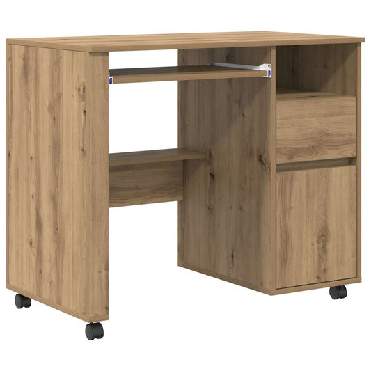 Desk with Wheels Artisan Oak Engineered Wood 91 x 50 x 77 cm Desk with Wheels Artisan Oak Engineered Wood 91 x 50 x 77 cm
