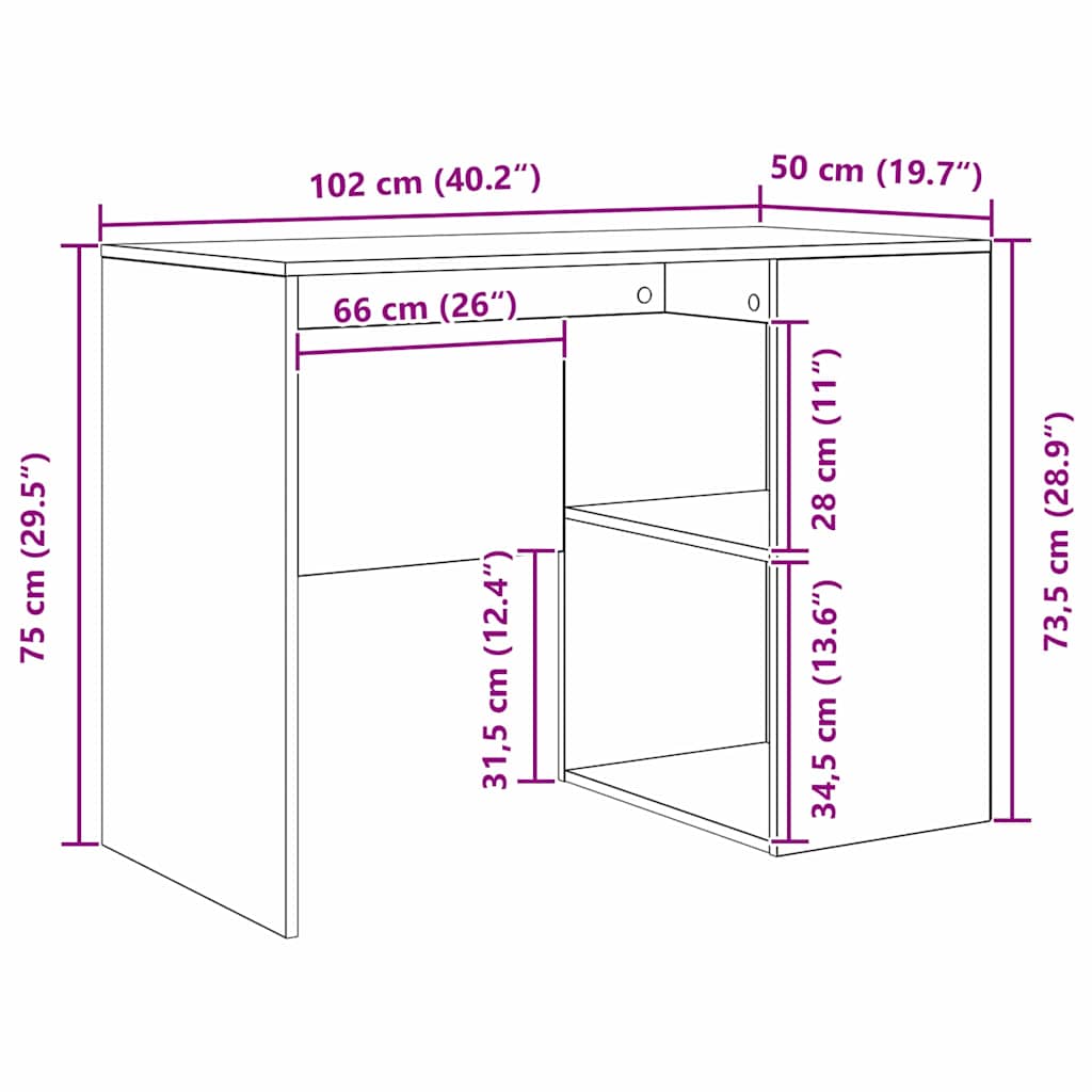 Desk Grey Sonoma Engineered Wood 102 x 50 x 75 cm
