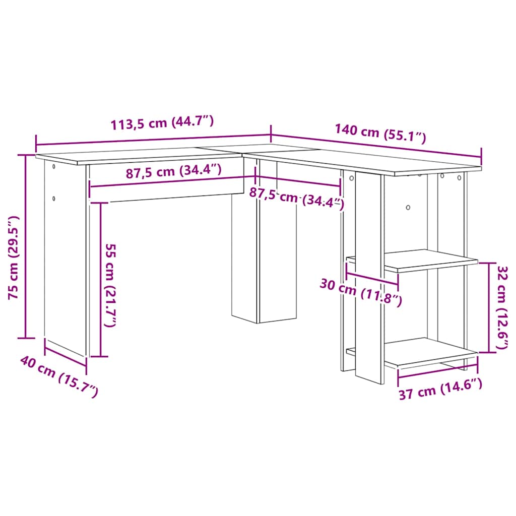 Corner Desk White Engineered Wood 140 x 113.5 x 75 cm