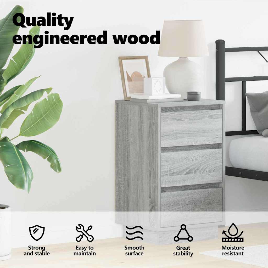 Bedside Cabinet Grey 39 x 34.5 x 65 cm Engineered wood