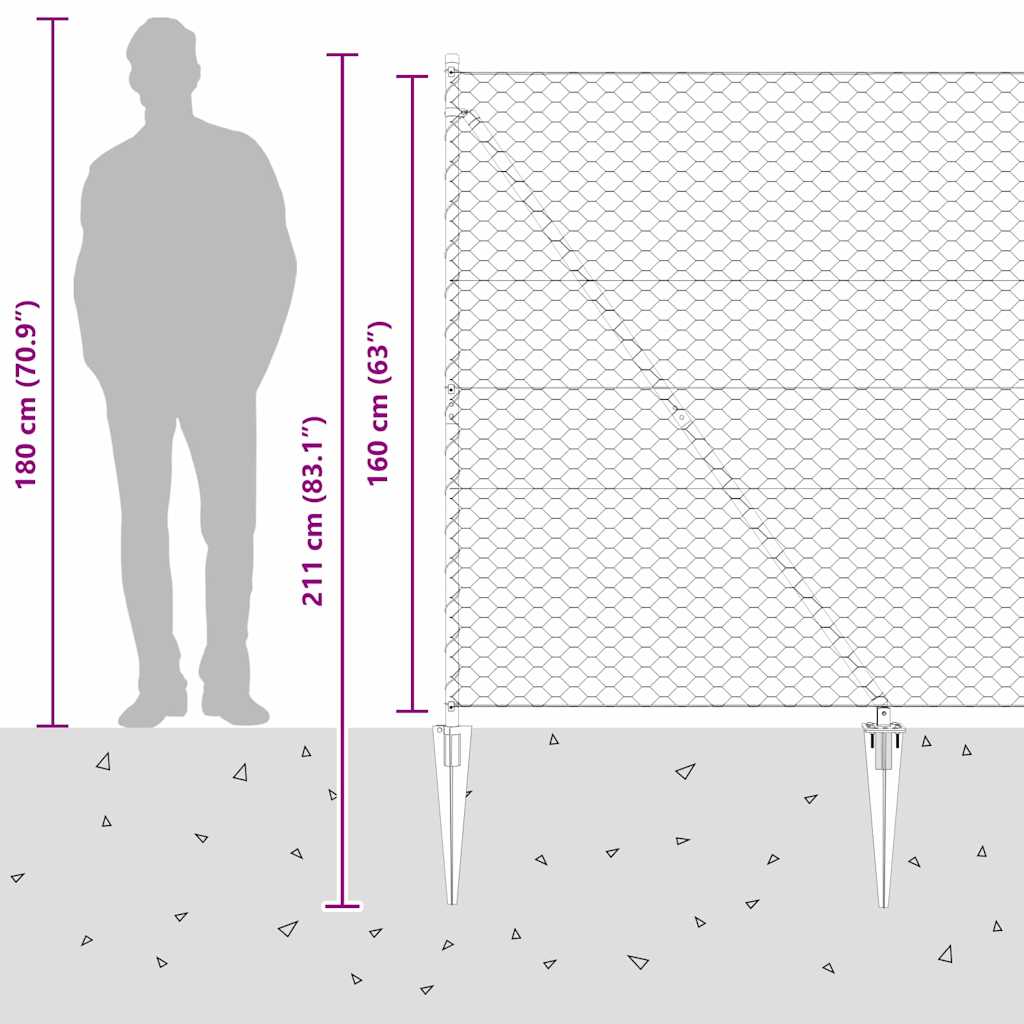 Hexagonal Fence with Post 10 x 1.6 m PVC-Coated Steel Grey Mesh