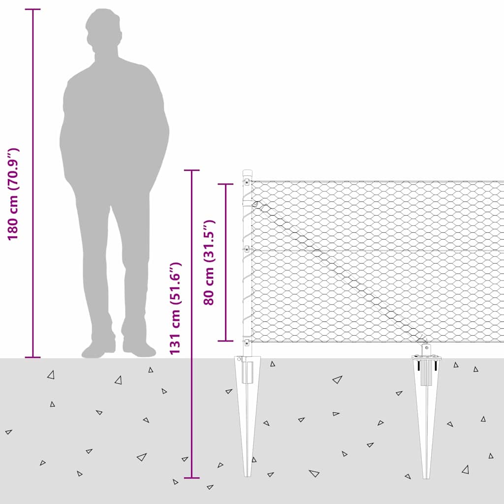 Hexagonal Fence with Post 25 x 0.8 m PVC-Coated Steel Grey Mesh